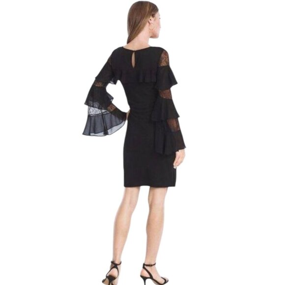 White House Black Market Black Lace Sheath Dress, Long Bell Sleeve Women's M - Picture 2 of 13